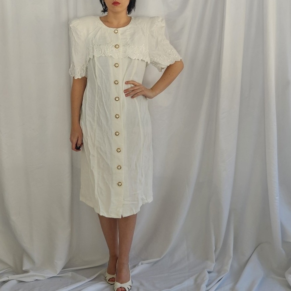 80s/90s White Button Down Dress
